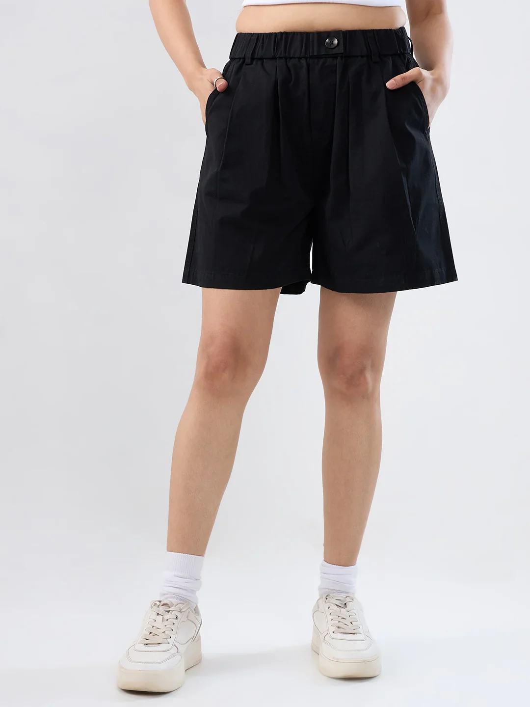 Women Shorts Black Relaxed Fit Mid Rise - Image 2