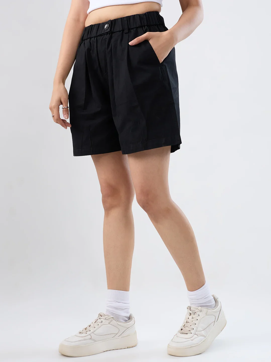 Women Shorts Black Relaxed Fit Mid Rise - Image 3