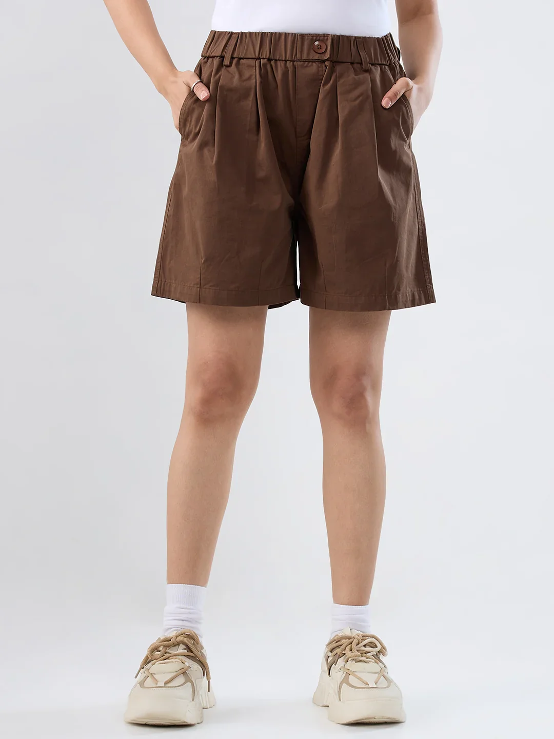 Women Shorts Brown Relaxed Fit Mid Rise - Image 2