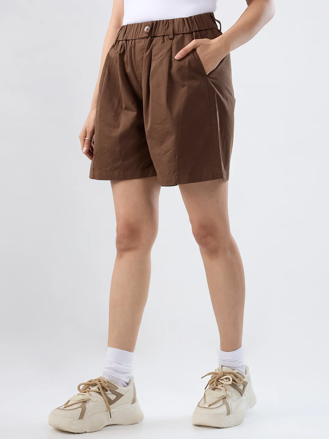 Women Shorts Brown Relaxed Fit Mid Rise - Image 3