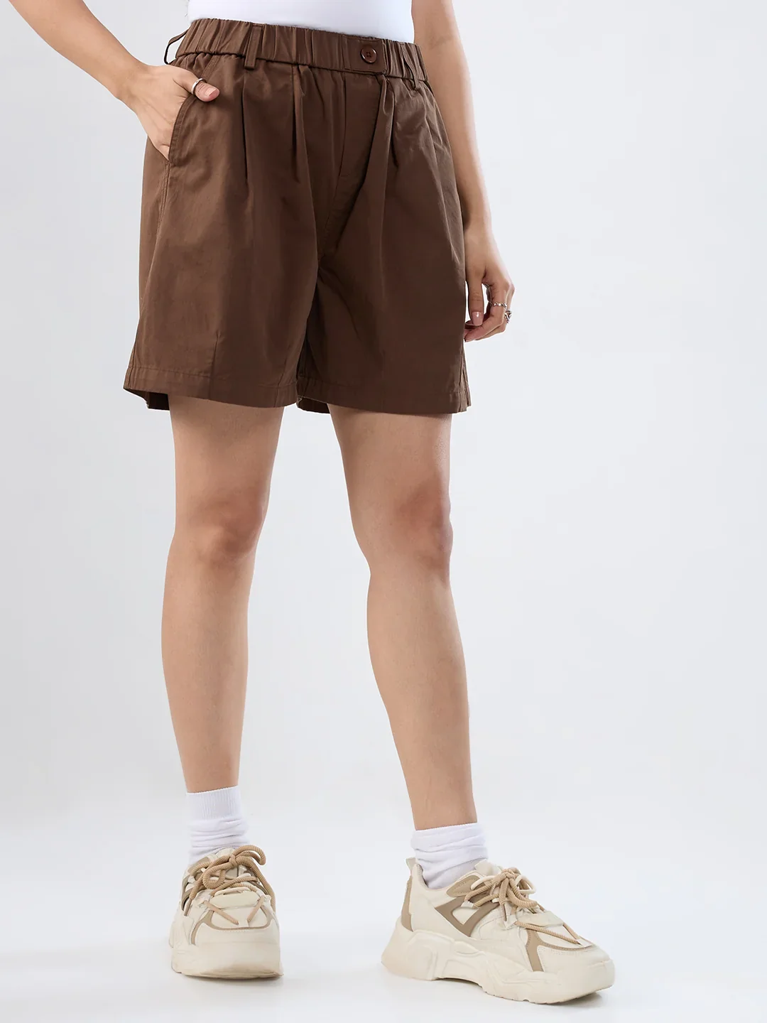 Women Shorts Brown Relaxed Fit Mid Rise - Image 4