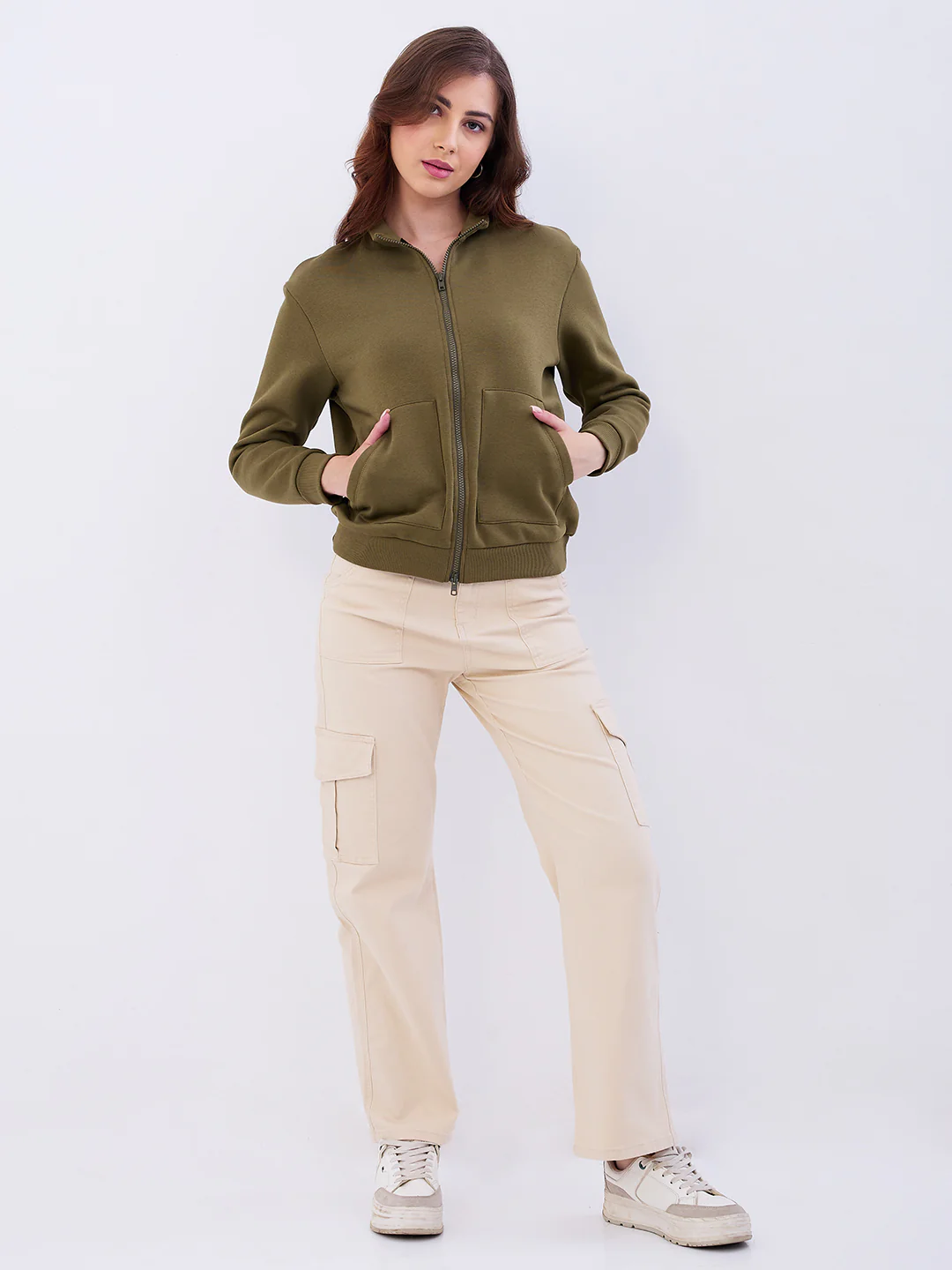 Women Sweatshirt Olive Green Relaxed Fit - Image 5