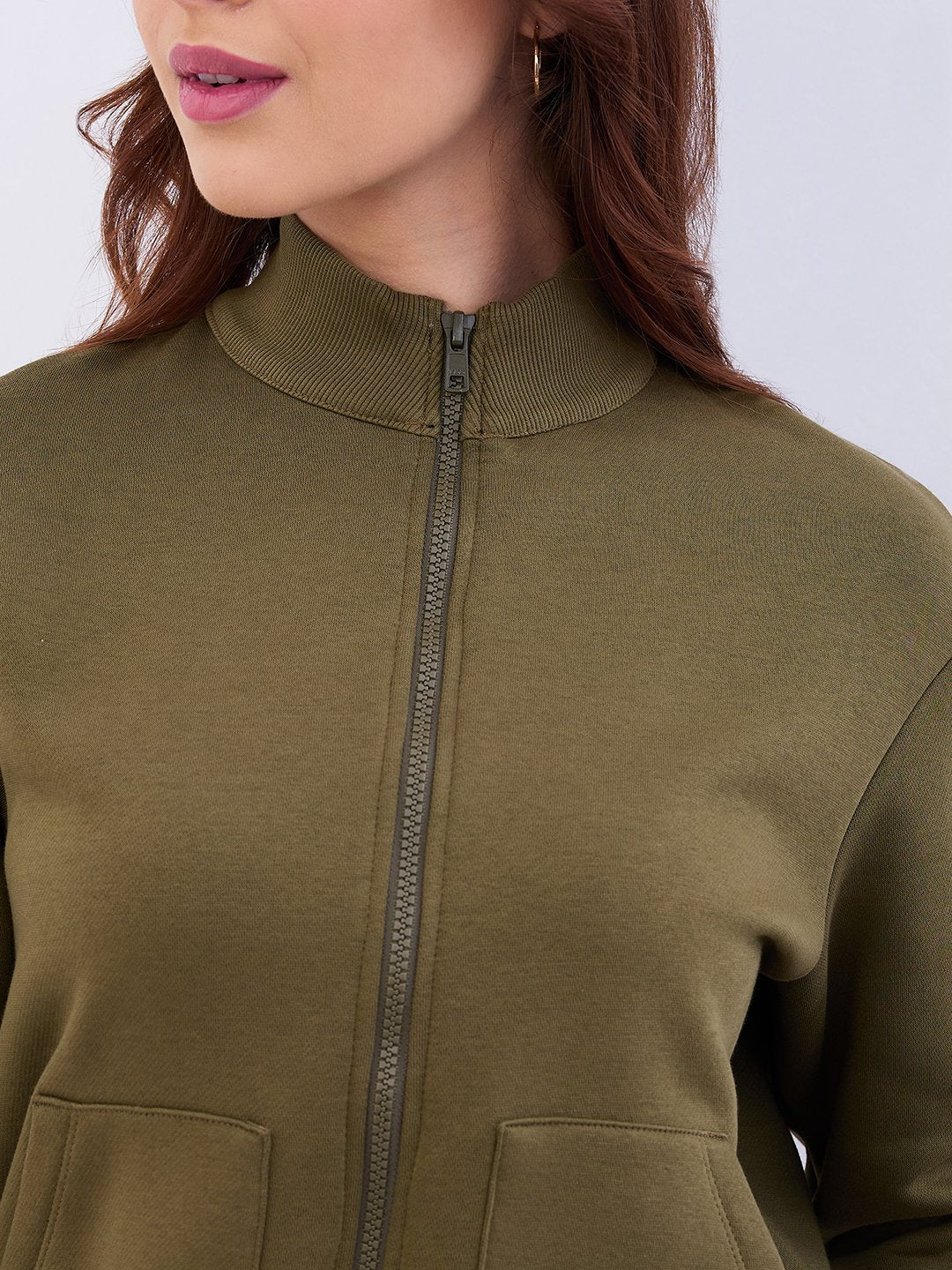 Women Sweatshirt Olive Green Relaxed Fit - Image 6