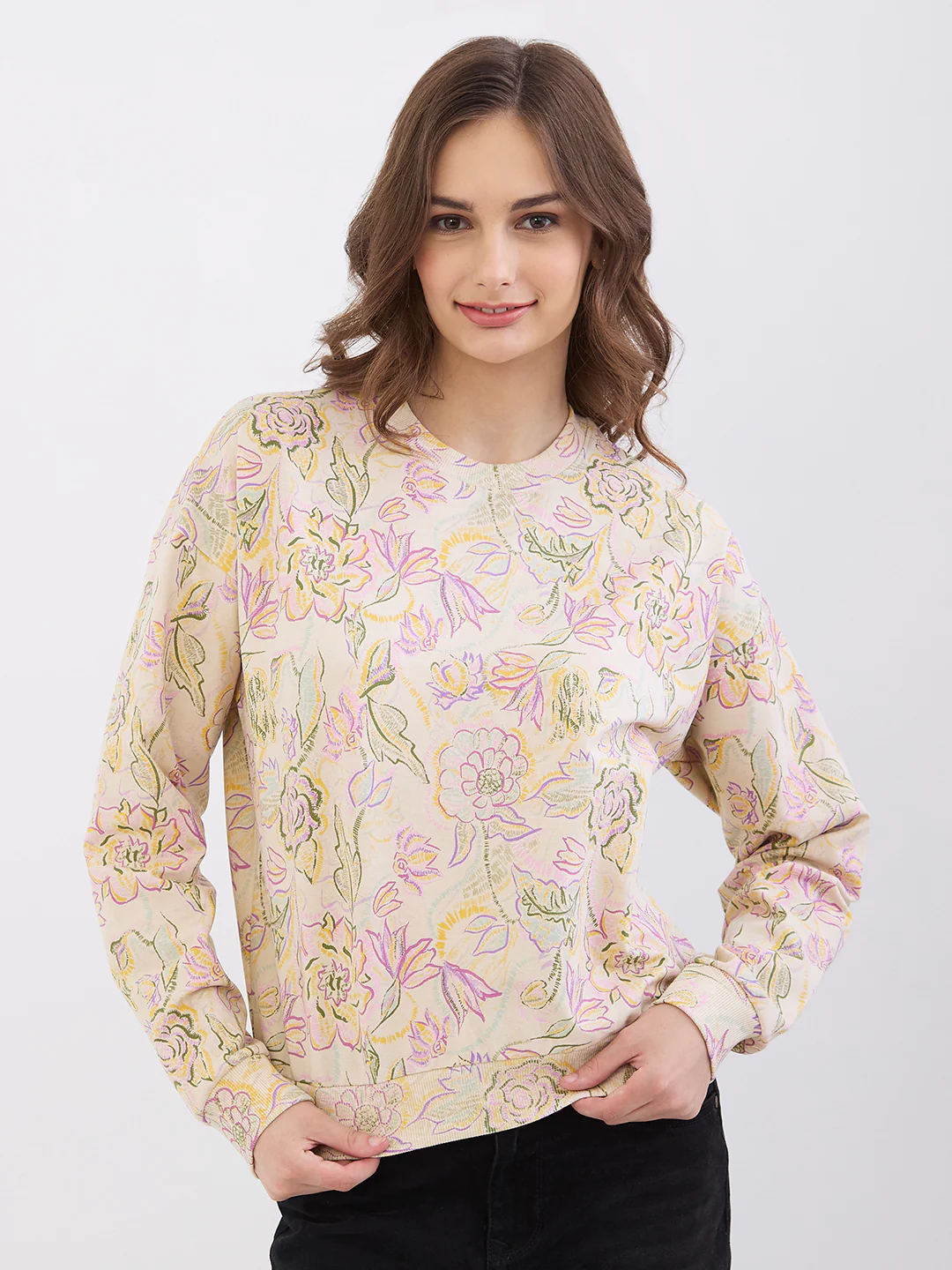 Women Sweatshirt Beige Comfort Fit