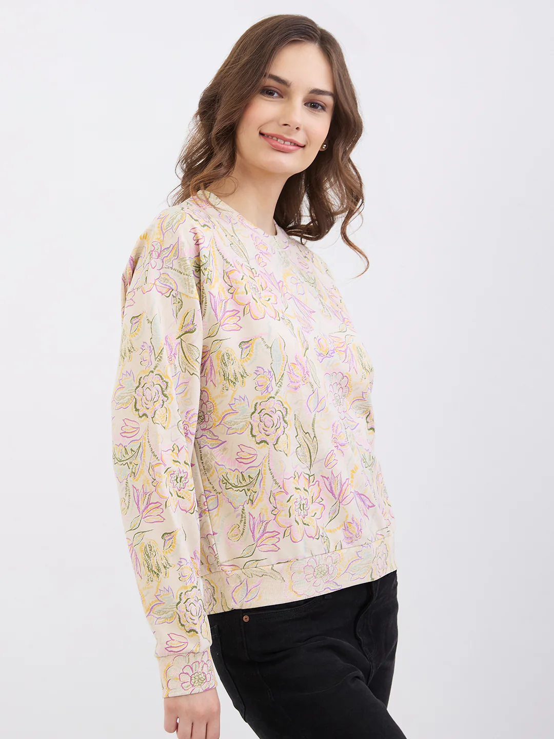 Women Sweatshirt Beige Comfort Fit - Image 2
