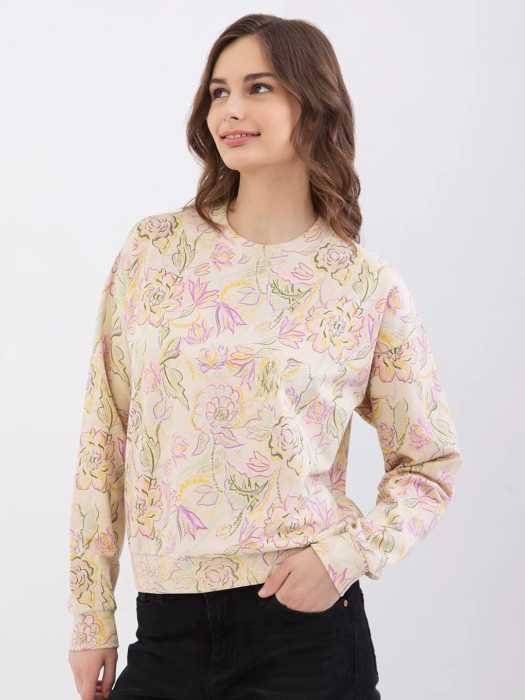 Women Sweatshirt Beige Comfort Fit - Image 3