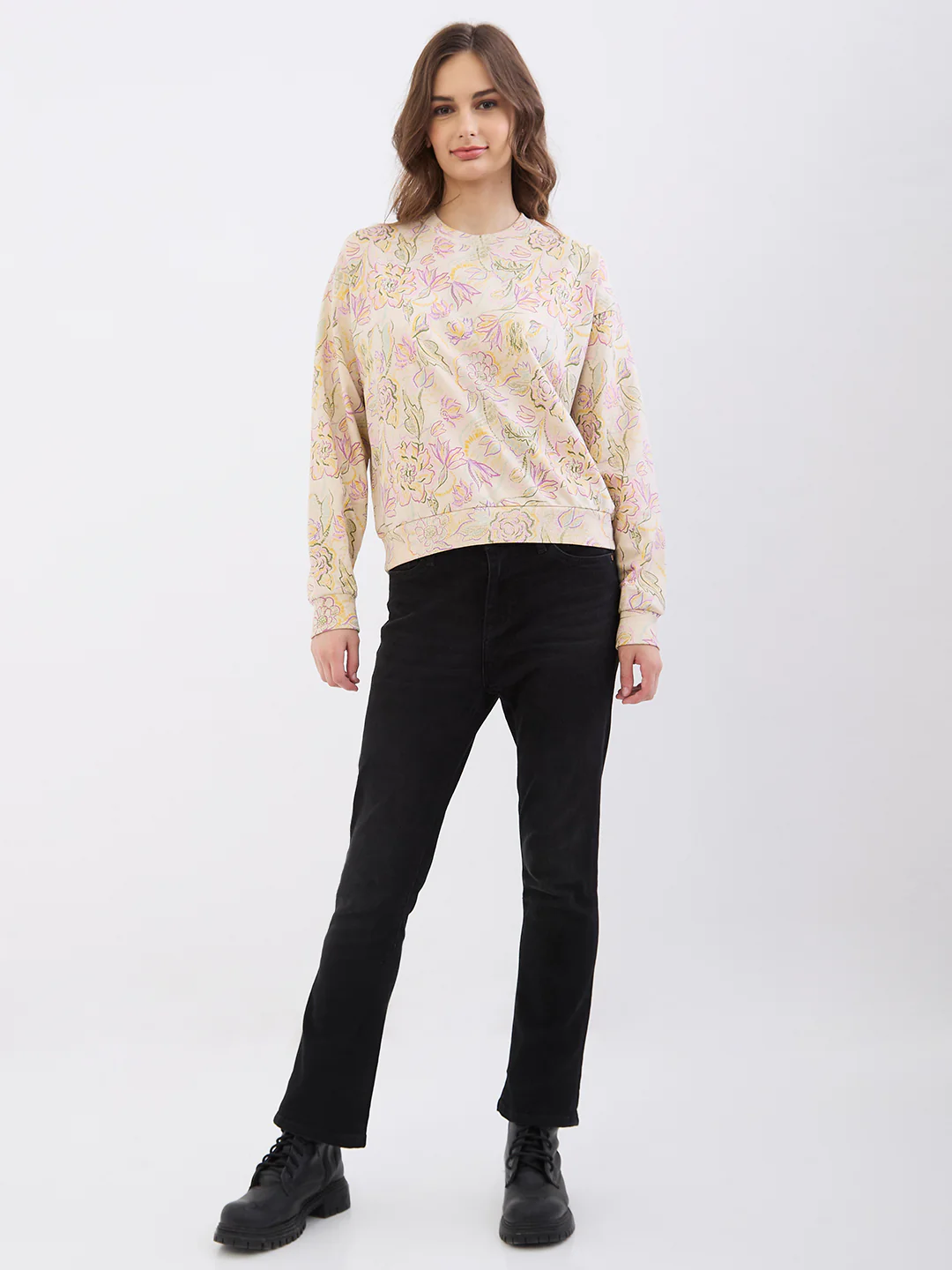 Women Sweatshirt Beige Comfort Fit - Image 5