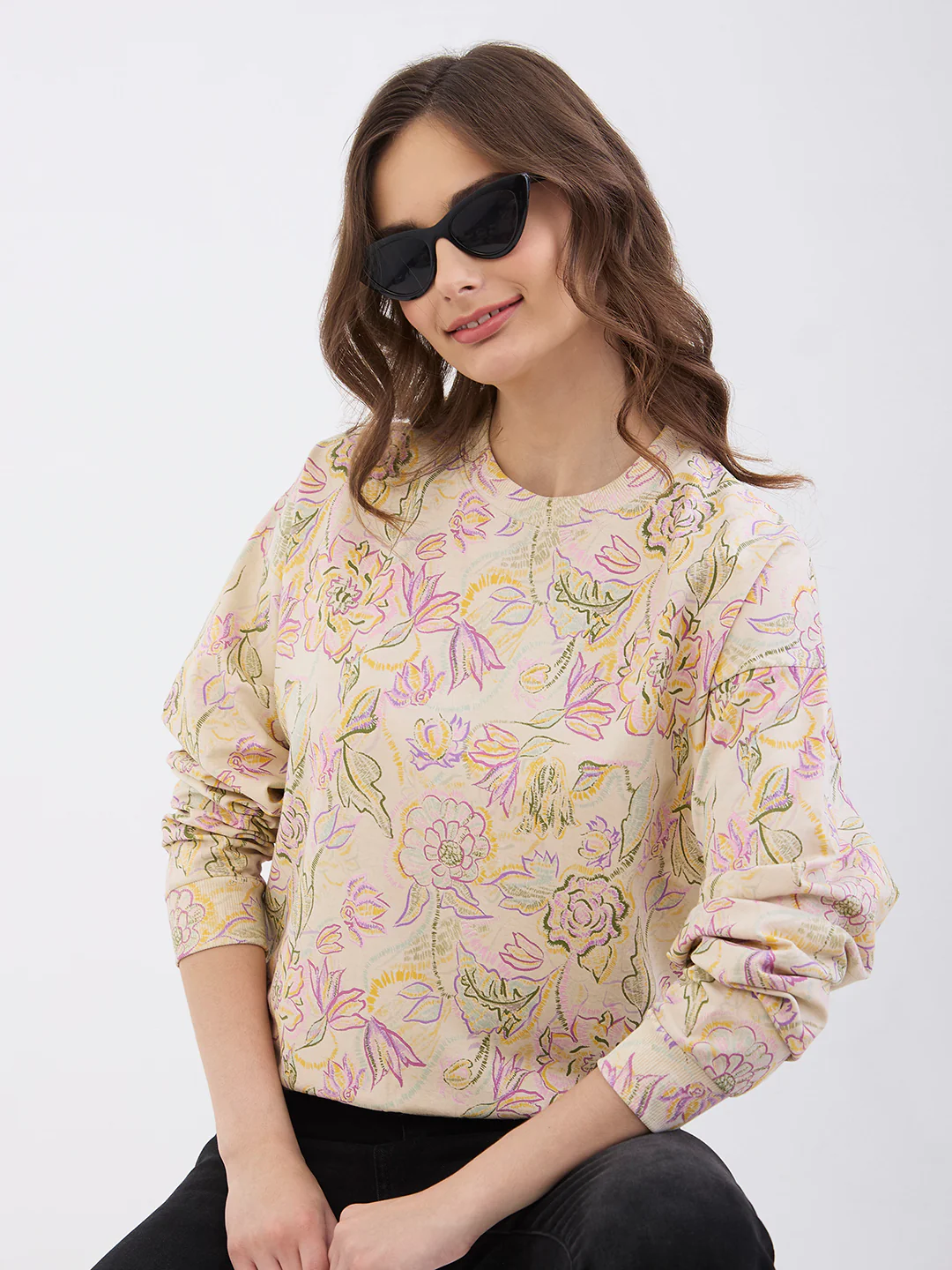 Women Sweatshirt Beige Comfort Fit - Image 7
