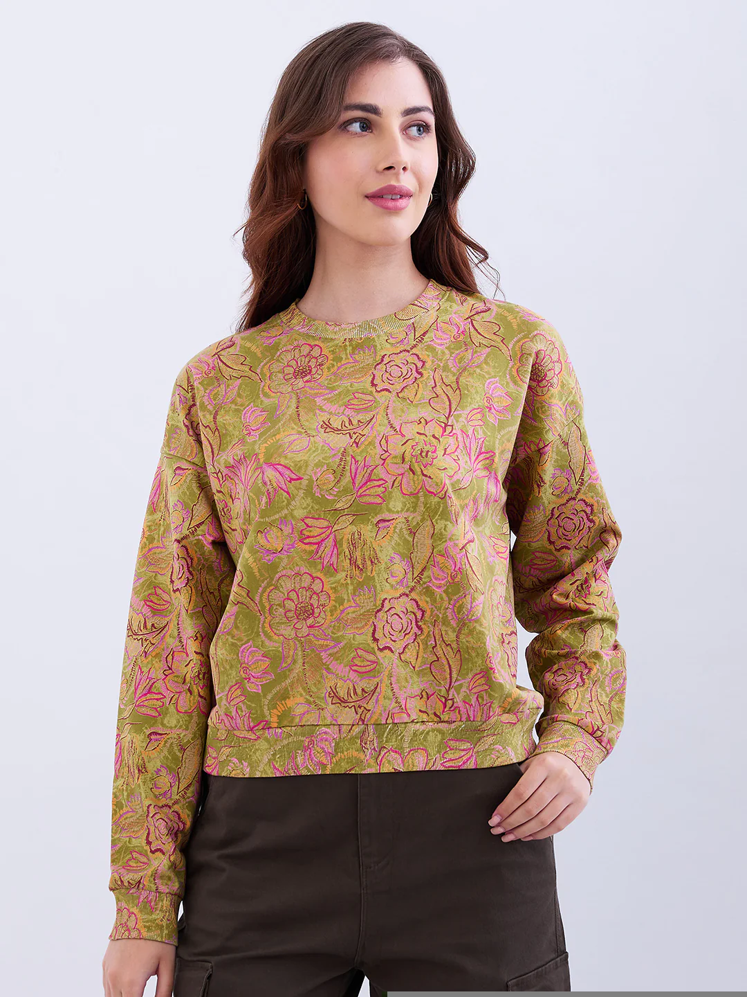 Women Sweatshirt Green Comfort Fit