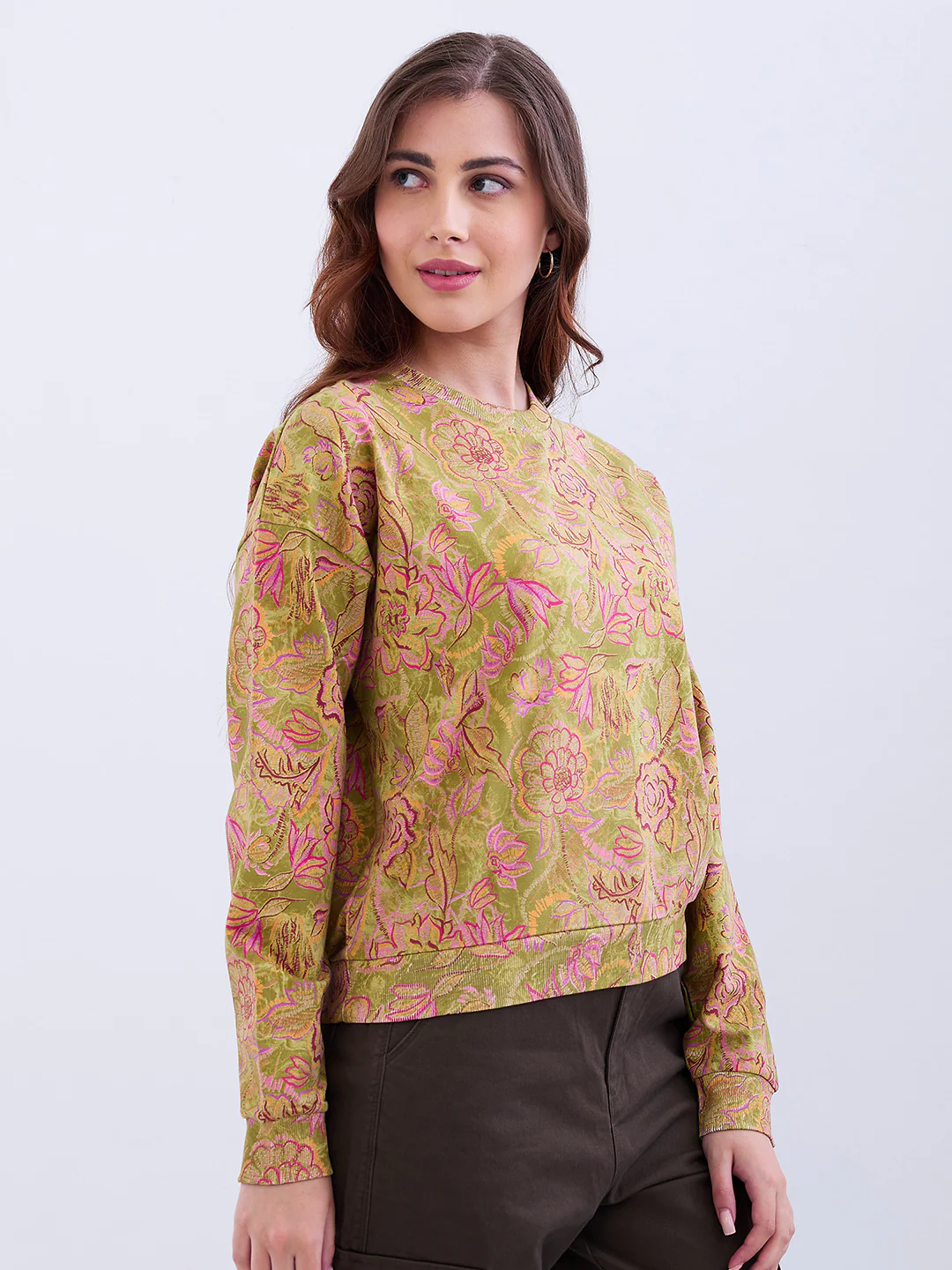 Women Sweatshirt Green Comfort Fit - Image 2
