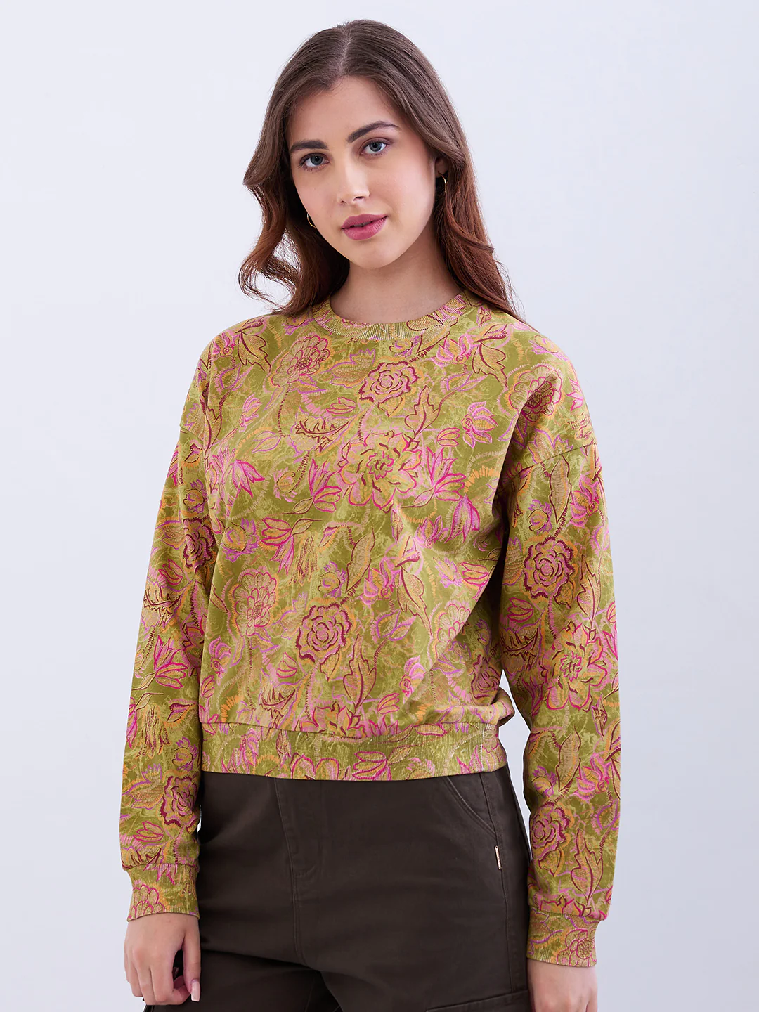 Women Sweatshirt Green Comfort Fit - Image 3