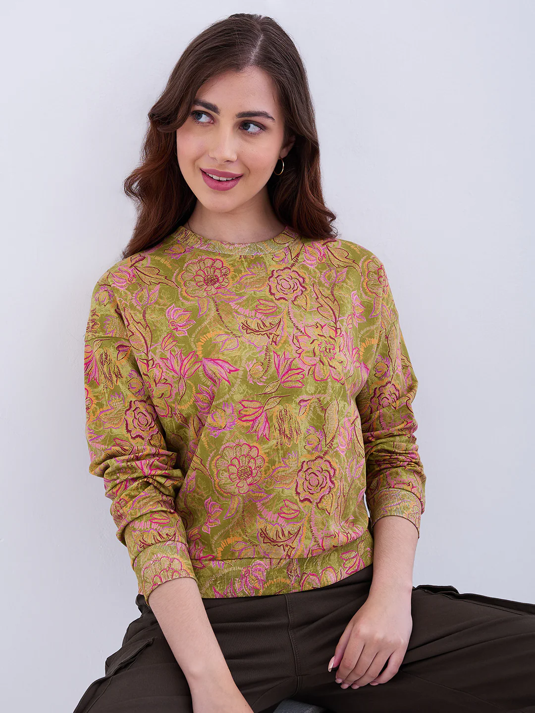 Women Sweatshirt Green Comfort Fit - Image 7