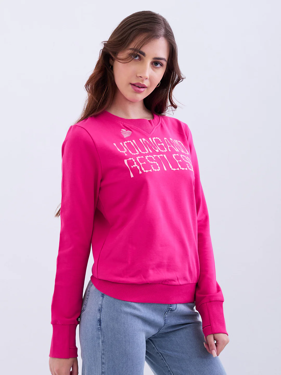 Women Sweatshirt Pink Relaxed Fit