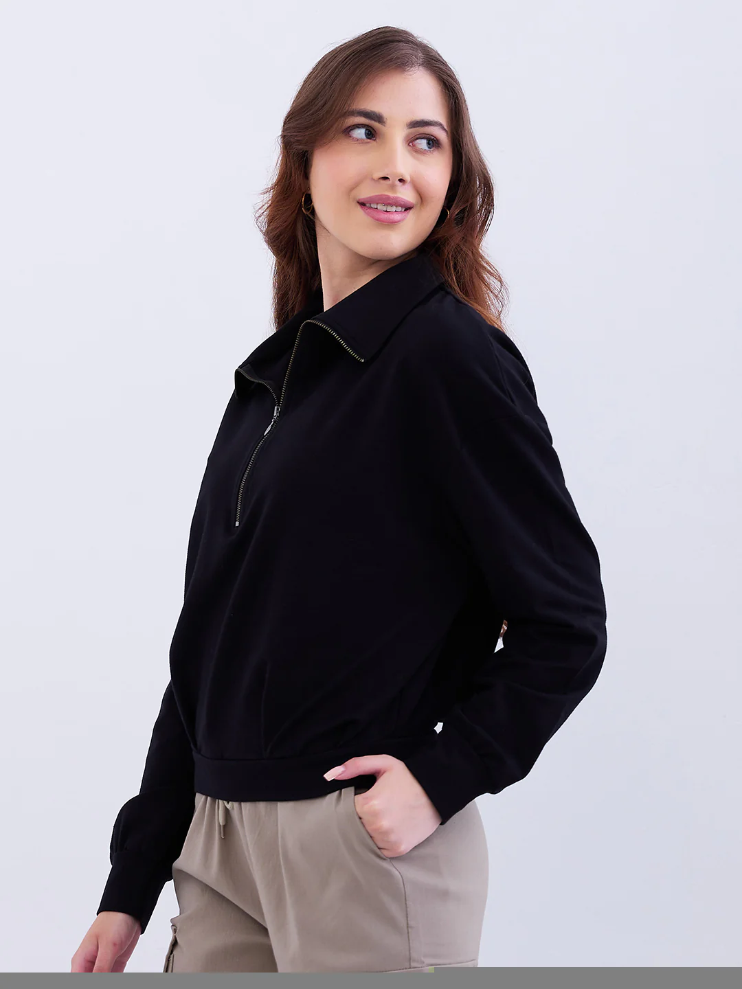 Women Sweatshirt Black Relaxed Fit - Image 3