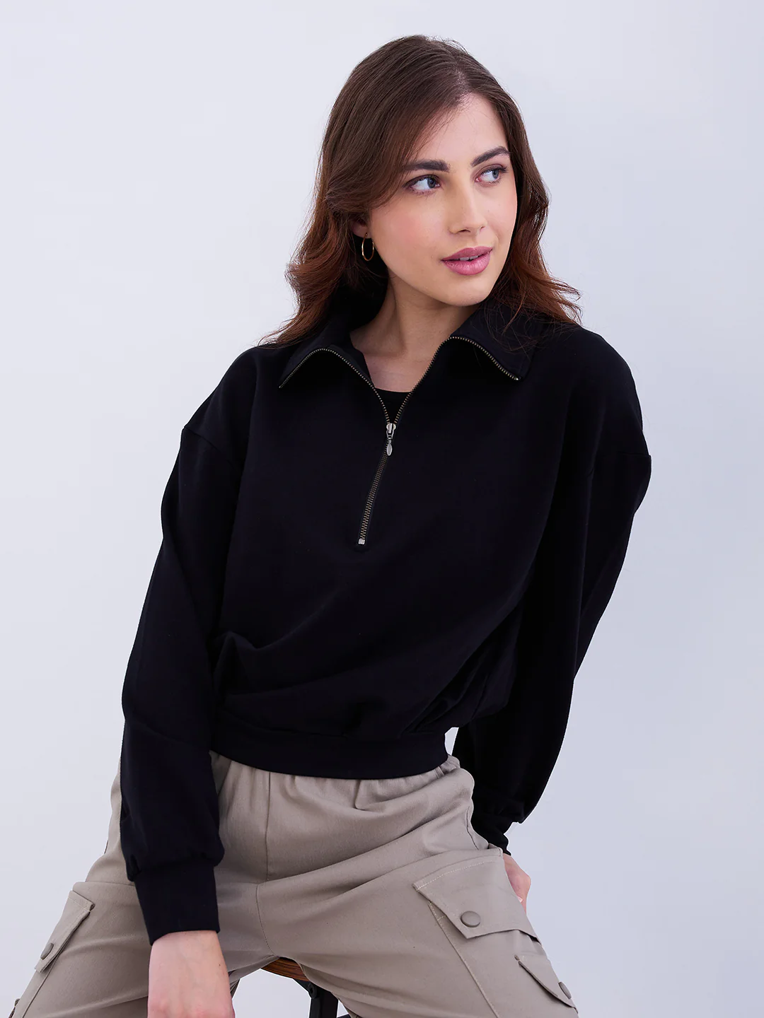 Women Sweatshirt Black Relaxed Fit - Image 7