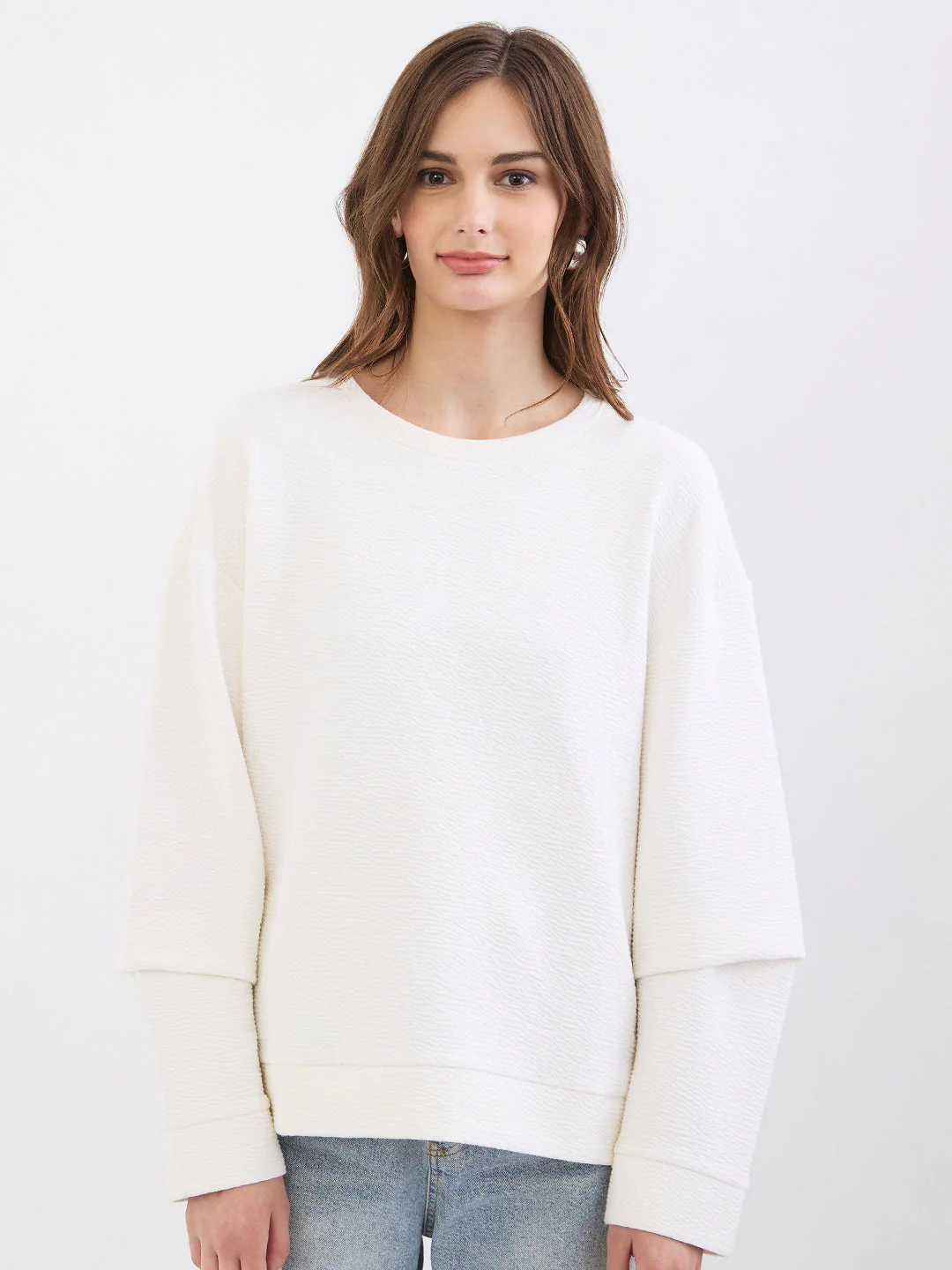 Women Sweatshirt Off White Relaxed Fit - Image 2
