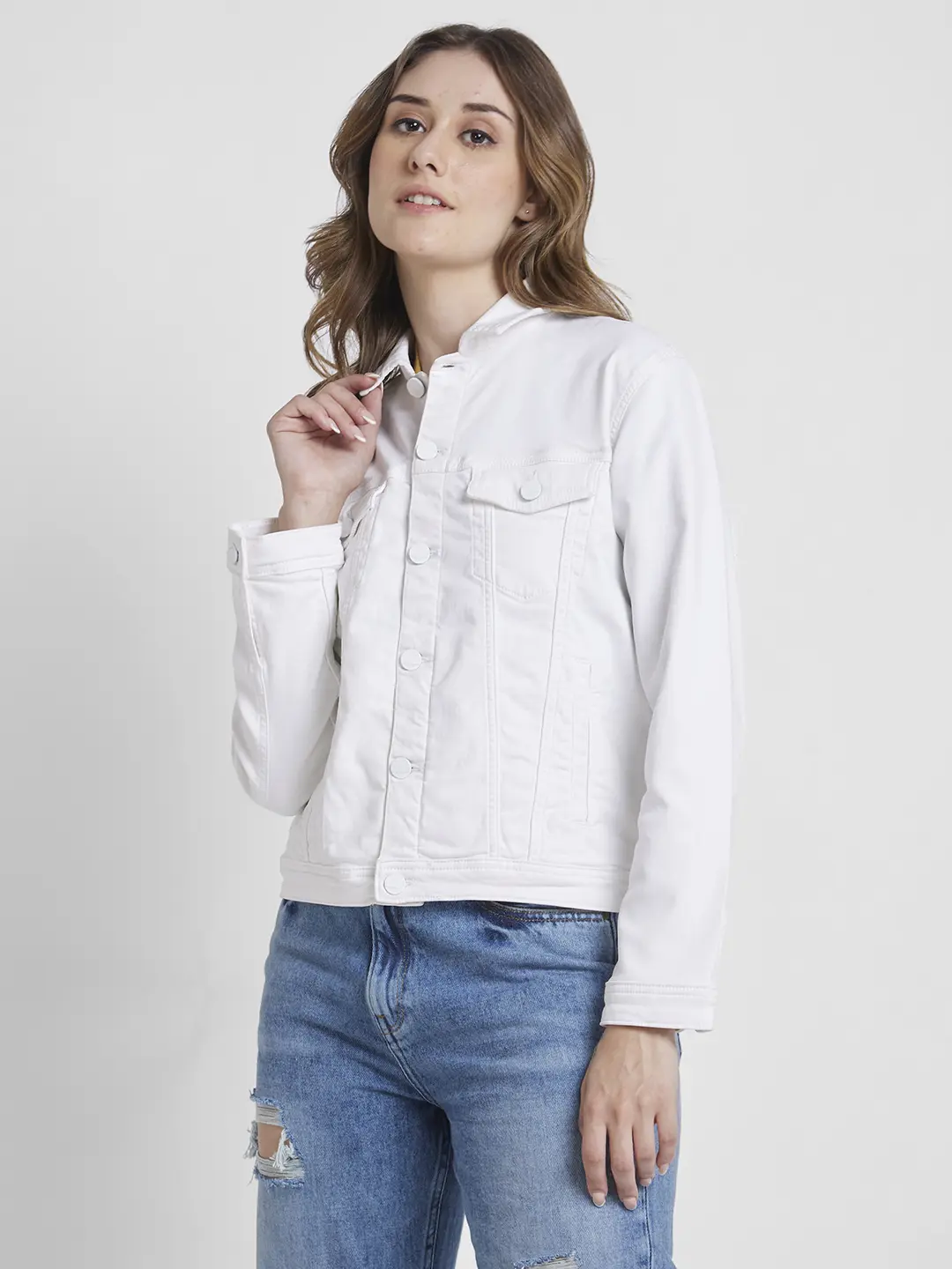 Women Denim Jacket White Regular Fit - Image 4