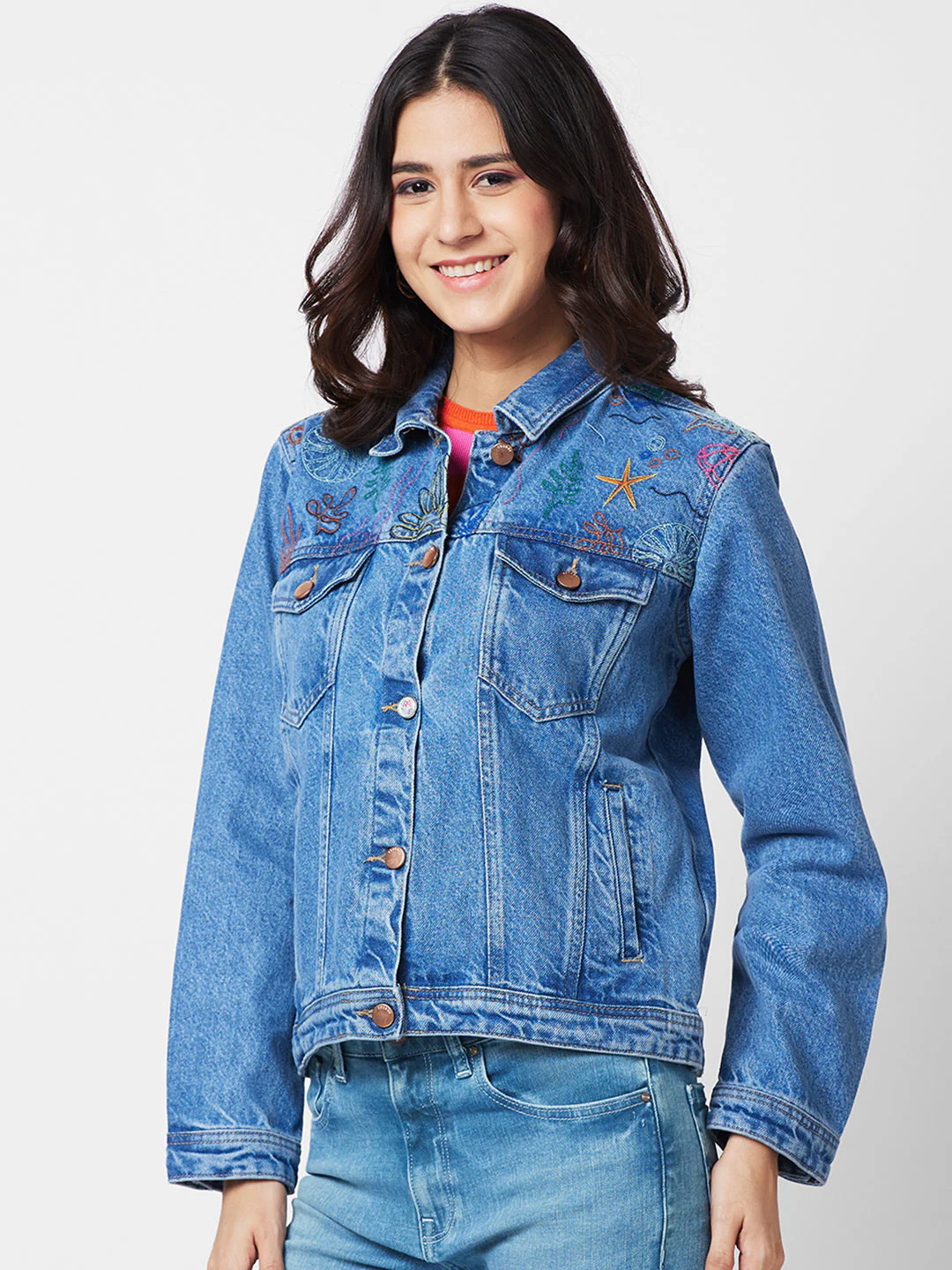Women Jacket Washed Cotton Denim - Image 4