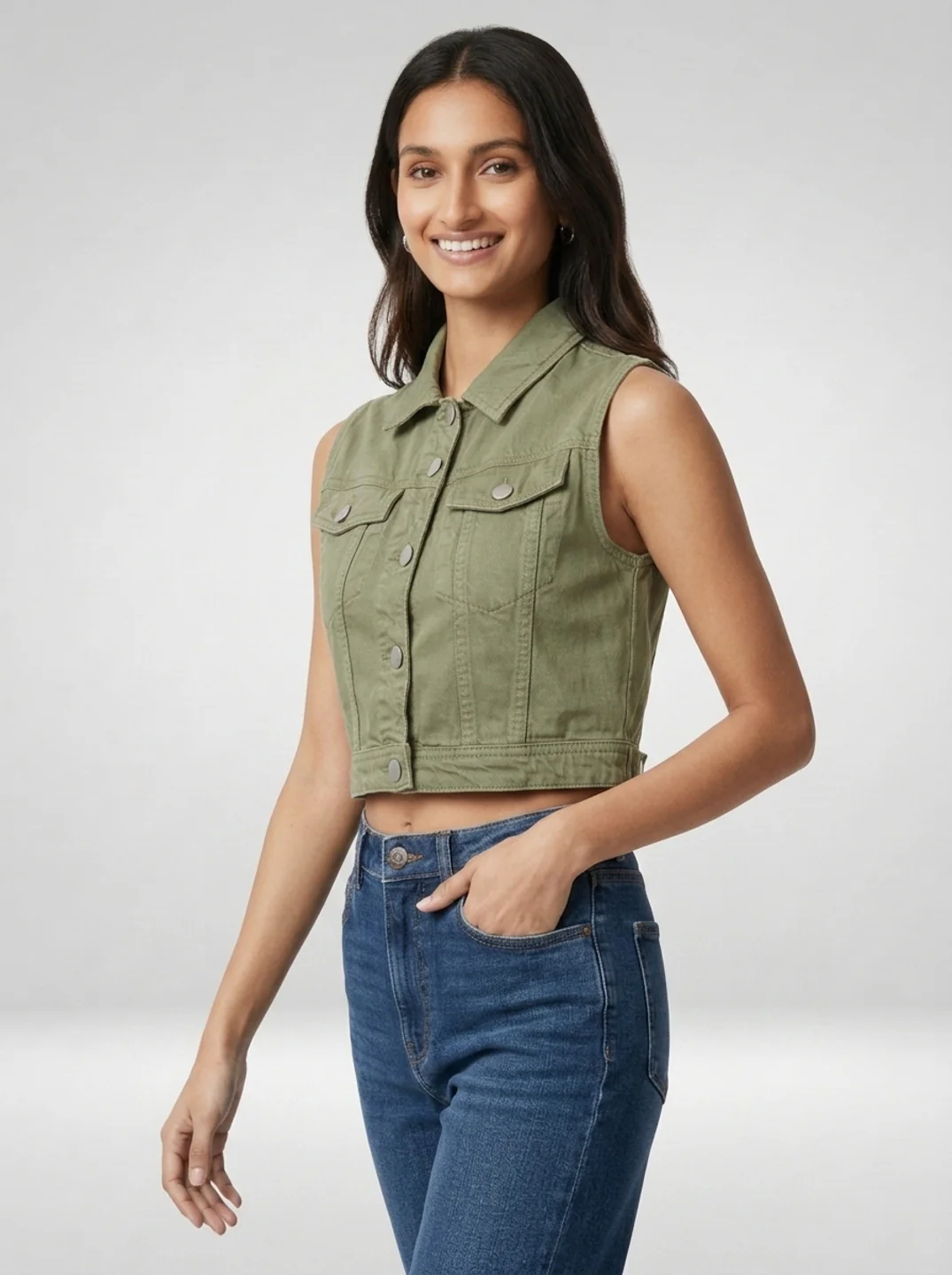 Women Jacket Solid Green Straight Fit - Image 3