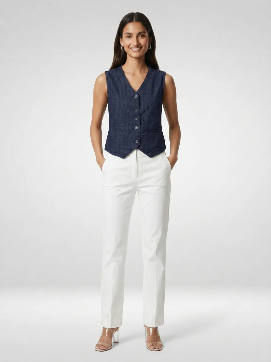 Women Jacket Solid Blue Straight Fit - Image 2