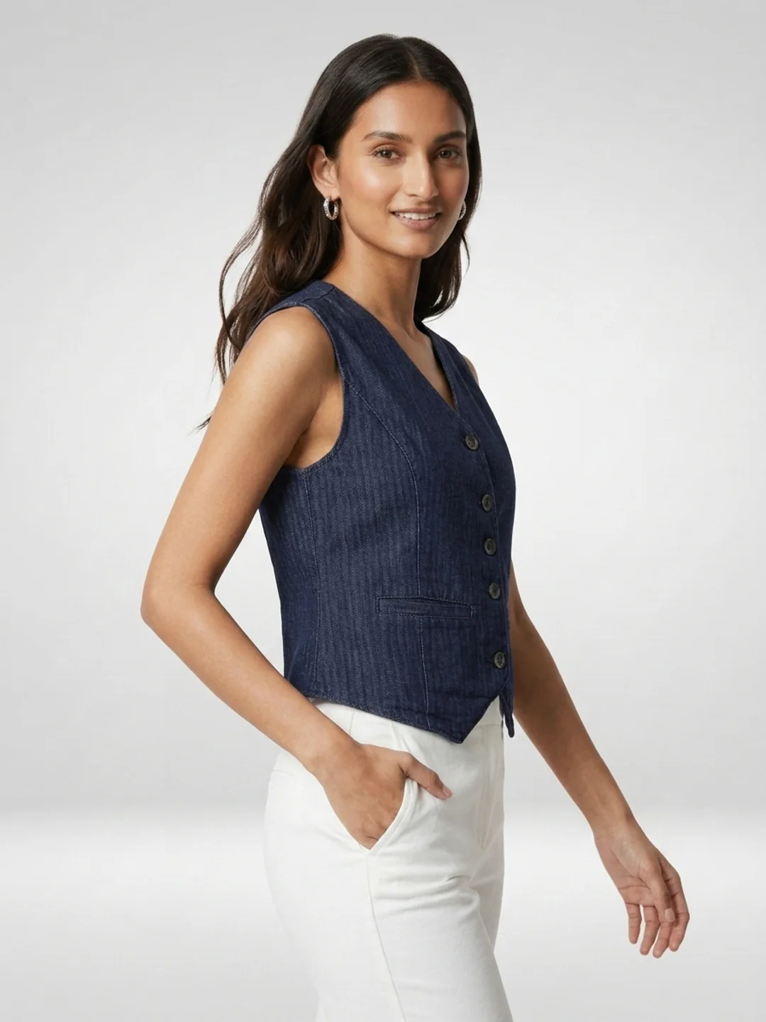 Women Jacket Solid Blue Straight Fit - Image 3