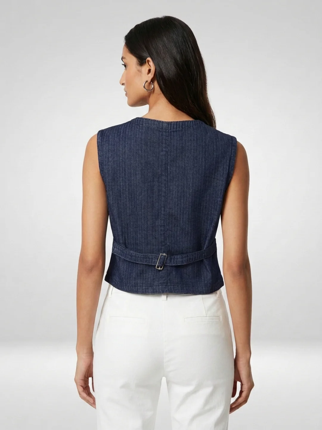 Women Jacket Solid Blue Straight Fit - Image 4