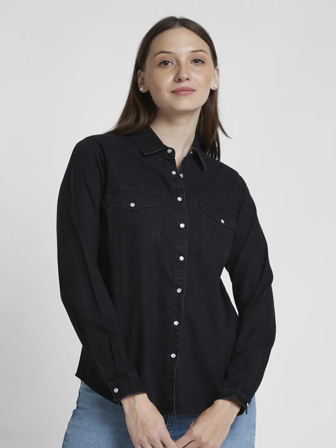 Women Shirt Solid Black Regular Fit