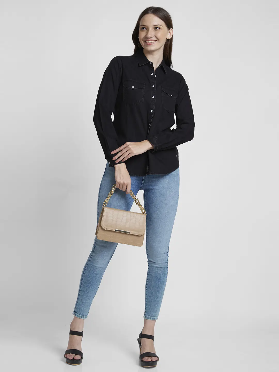 Women Shirt Solid Black Regular Fit - Image 6