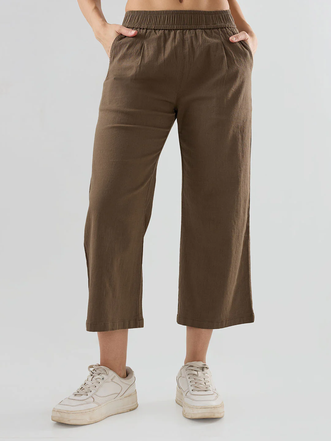 Women Trouser Straight Fit Olive Mid Rise - Image 2