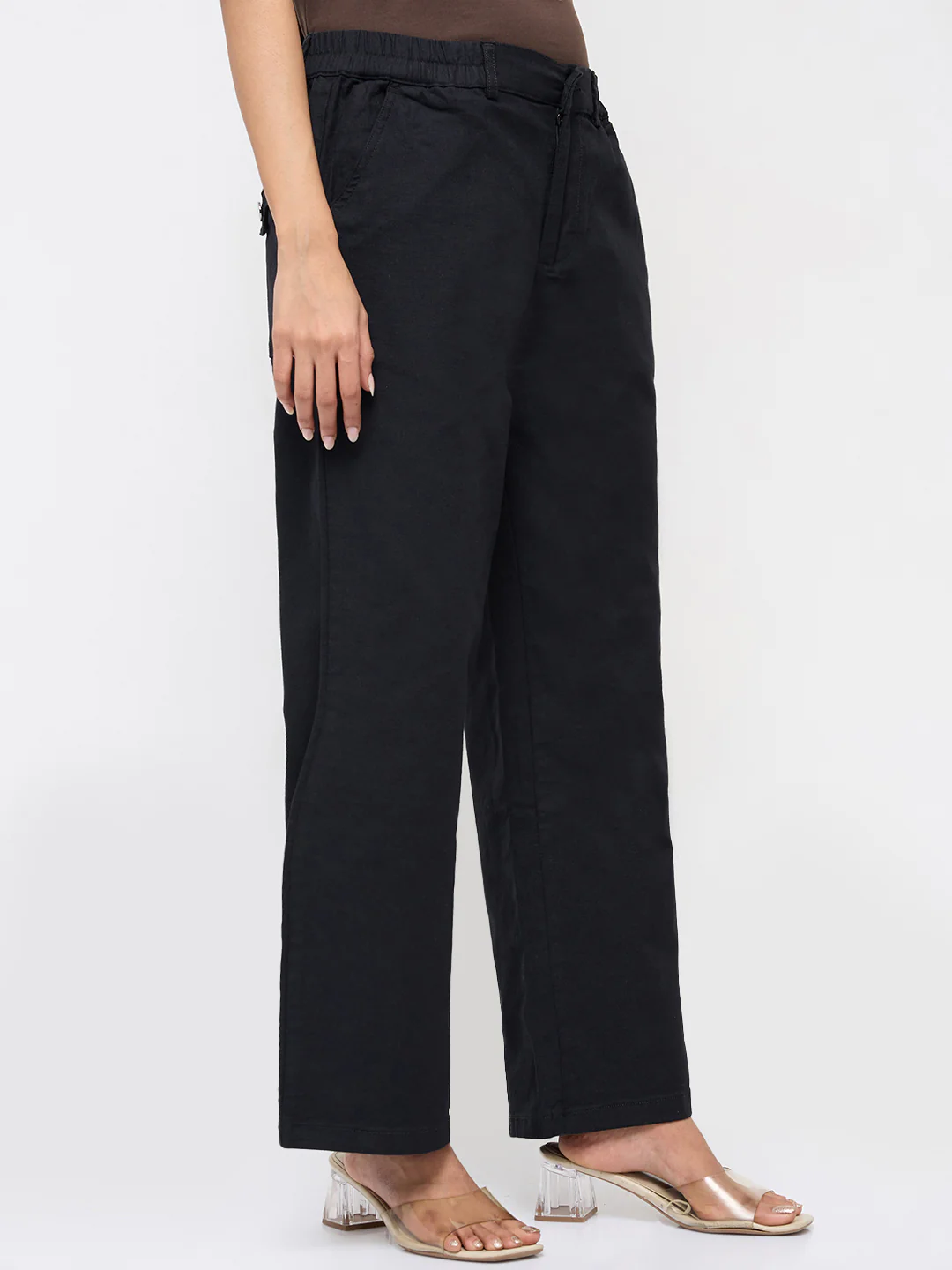 Women Trouser Straight Fit Black Mid Rise - Image 3