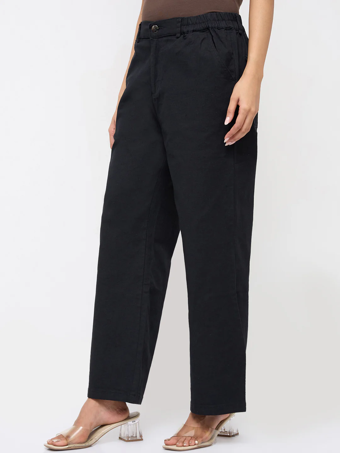 Women Trouser Straight Fit Black Mid Rise - Image 4