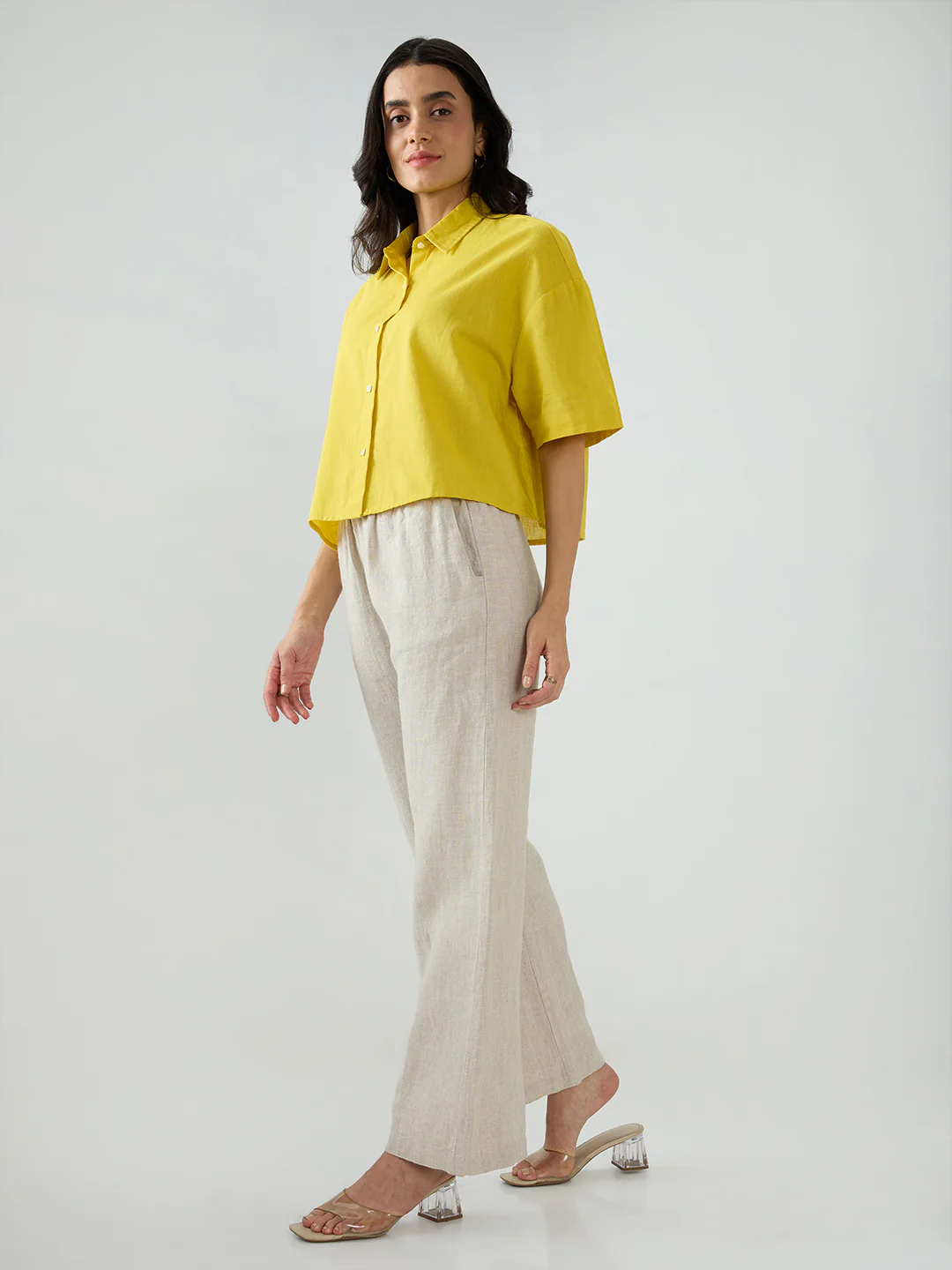 Women Trouser Wide Leg White High Rise