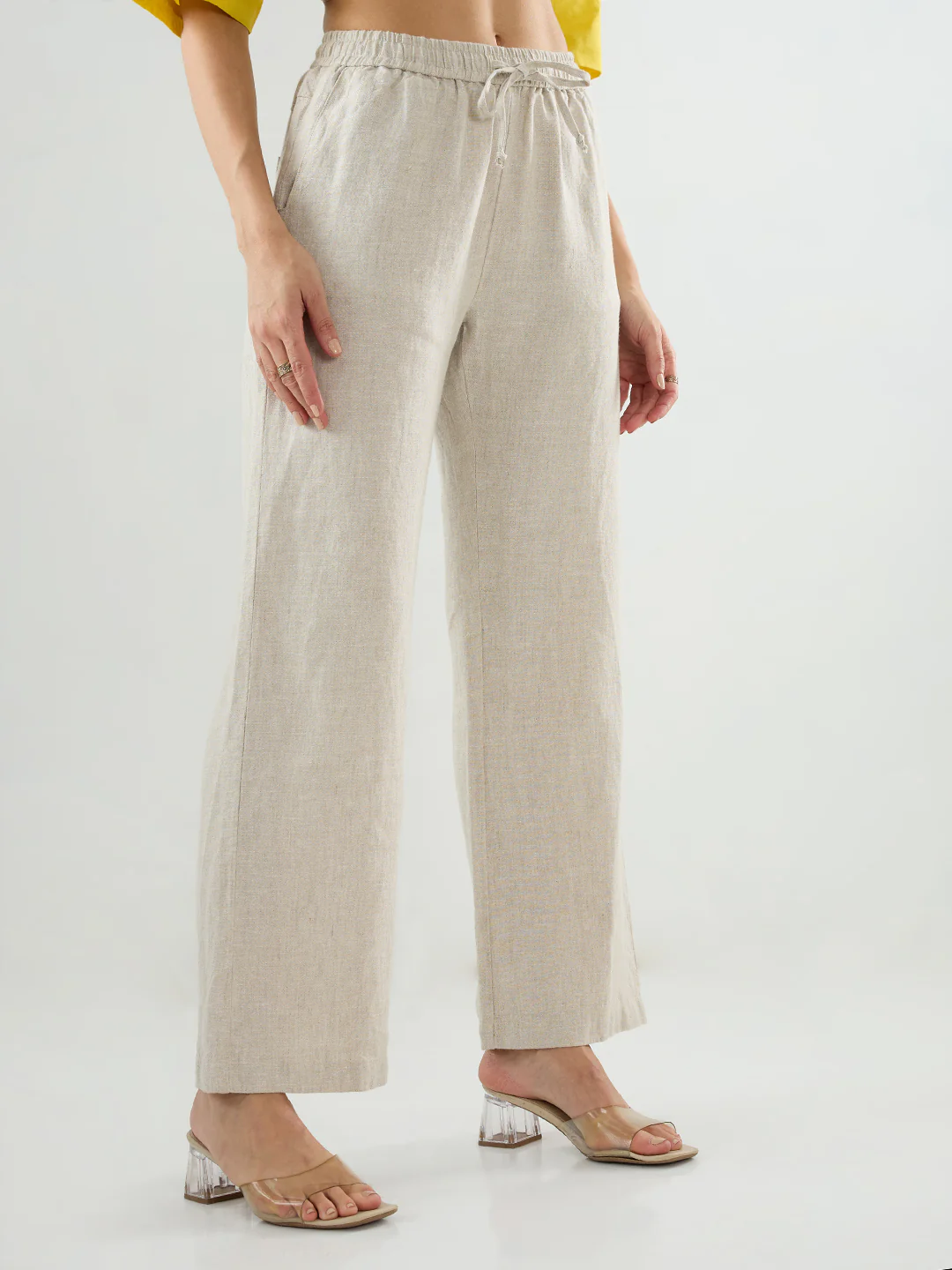 Women Trouser Wide Leg White High Rise - Image 3