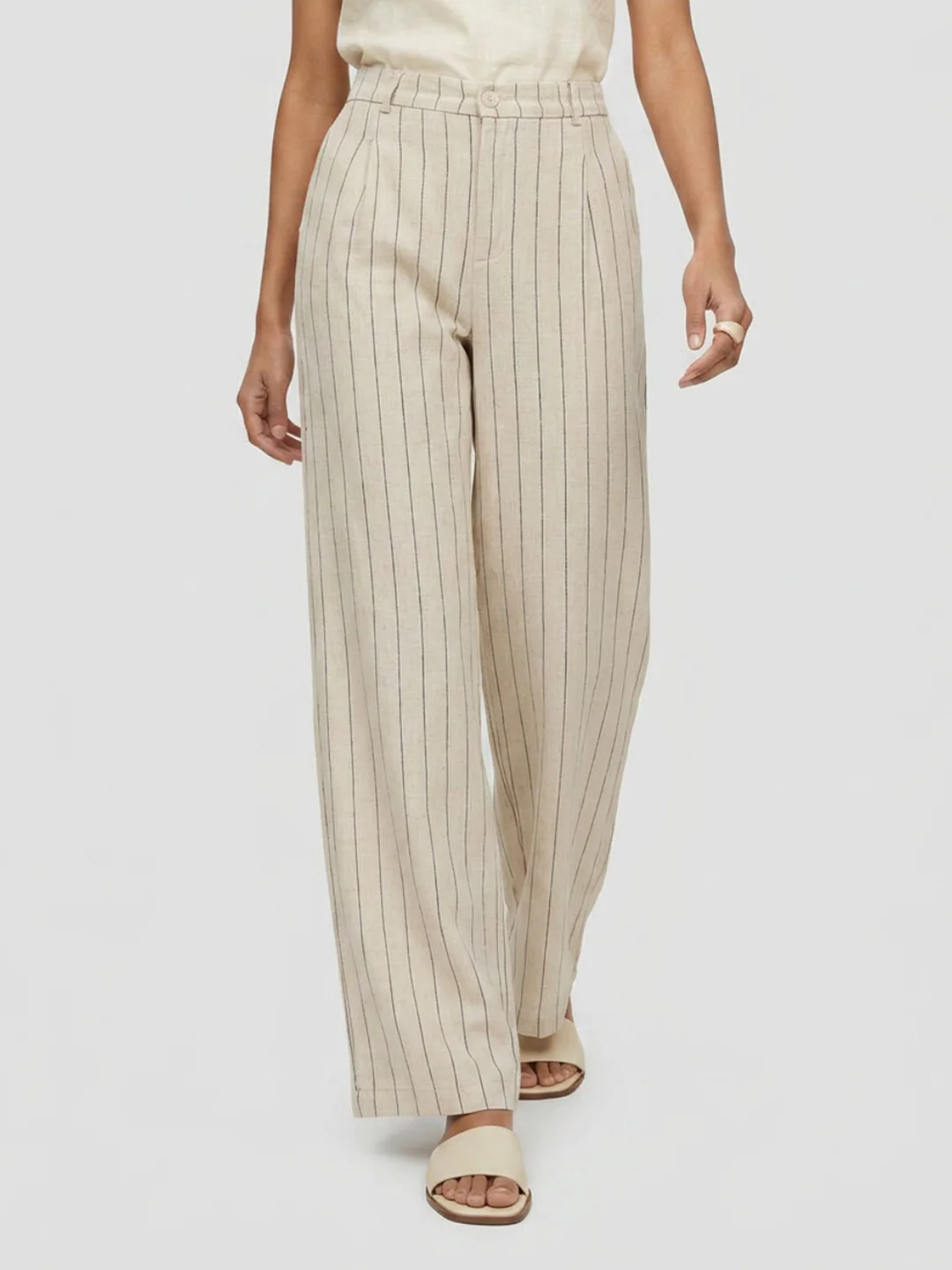 Women Trouser Wide Leg White Mid Rise - Image 2