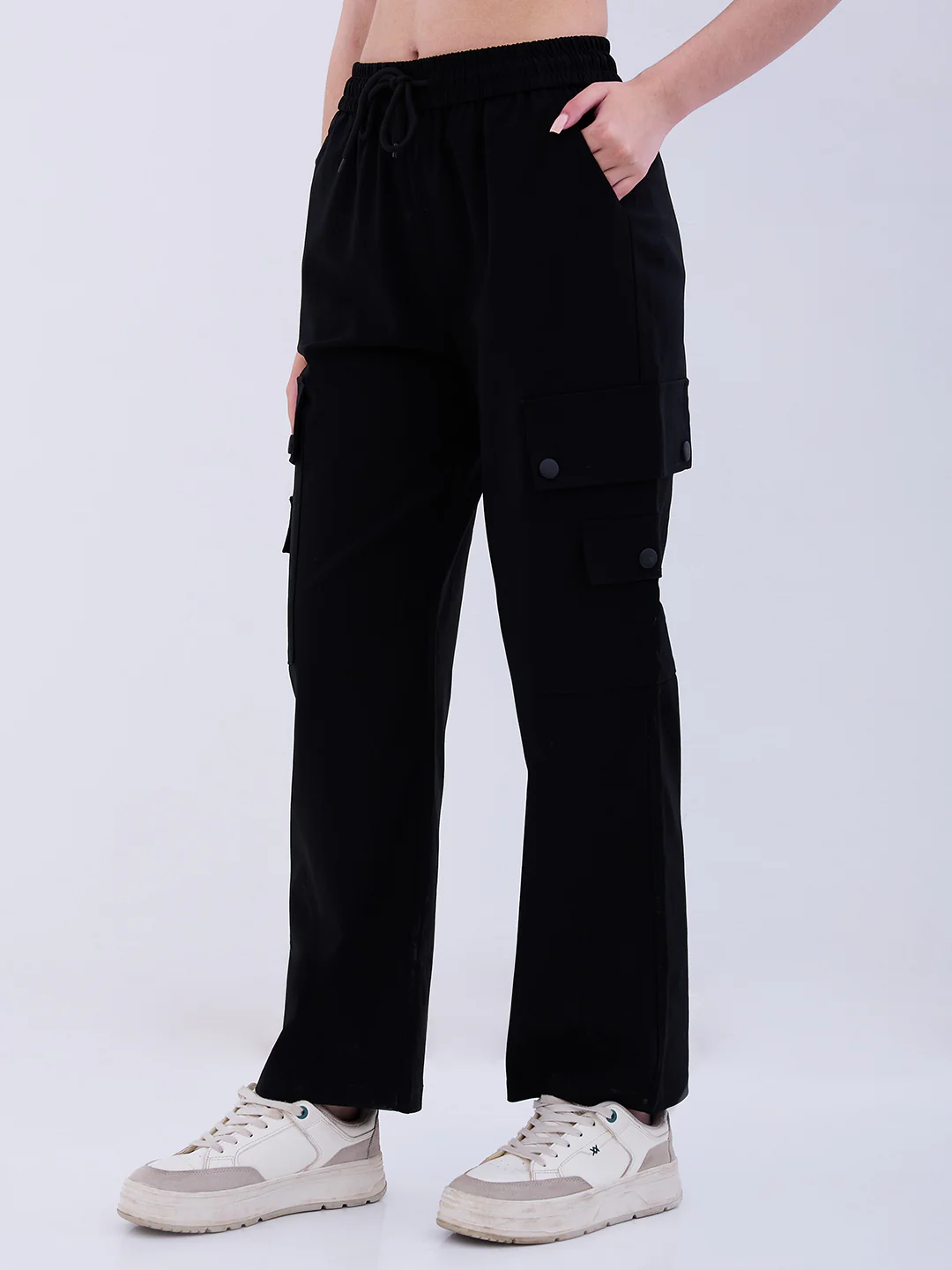 Women Trouser Cargo Fit Black High Rise - Image 3