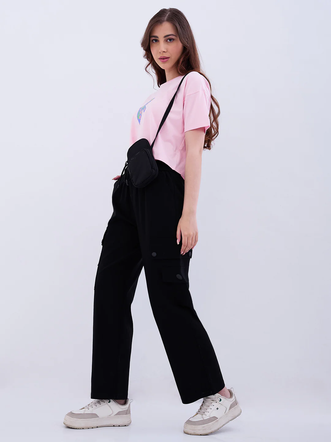 Women Trouser Cargo Fit Black High Rise - Image 7