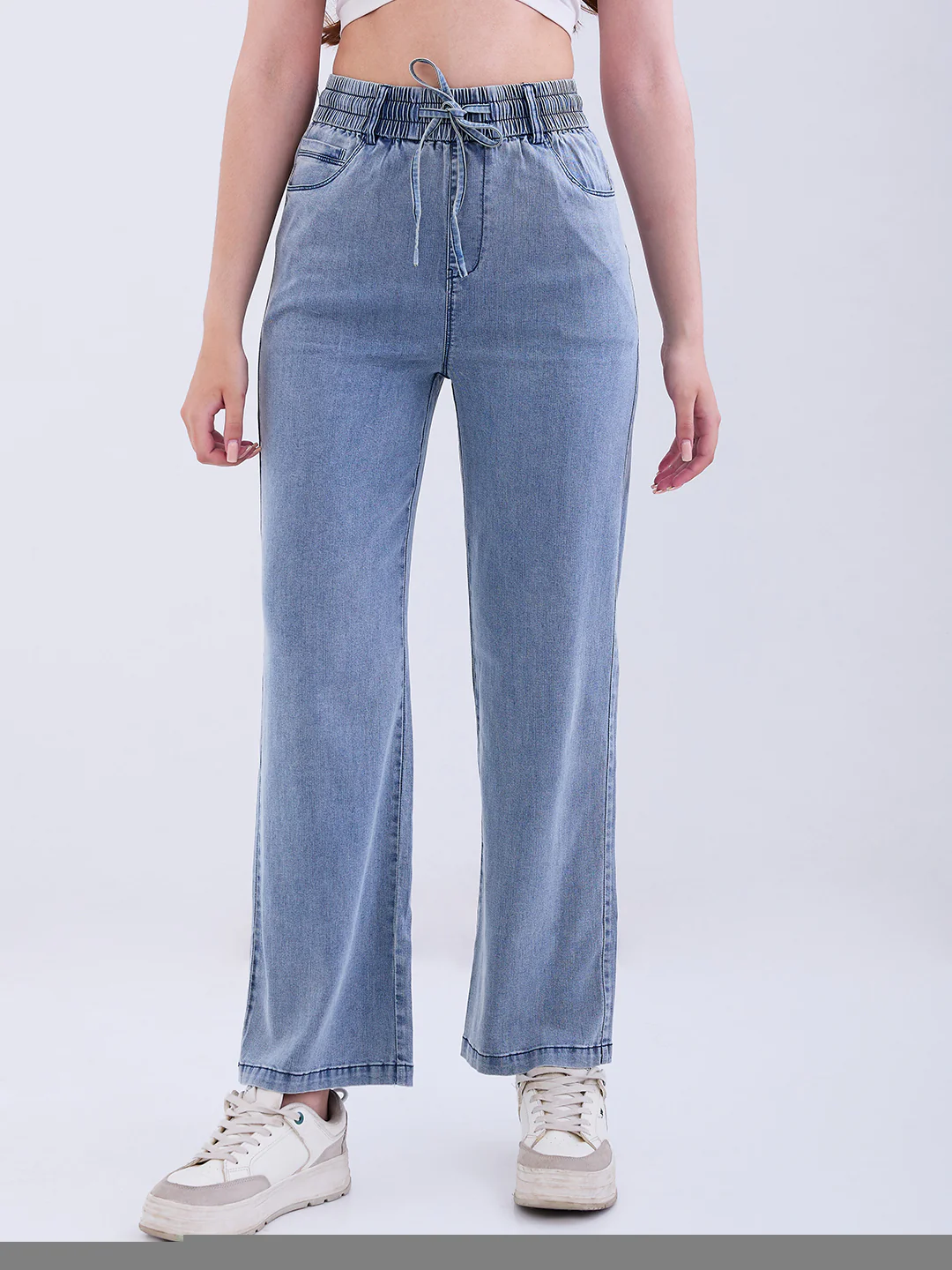 Women Trouser Straight Fit Blue High Rise
