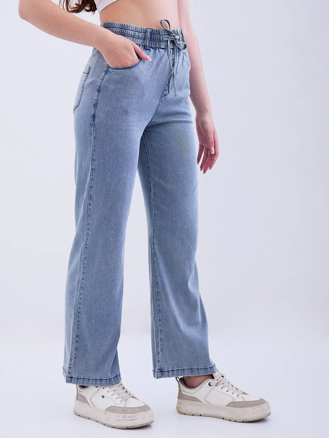 Women Trouser Straight Fit Blue High Rise - Image 2