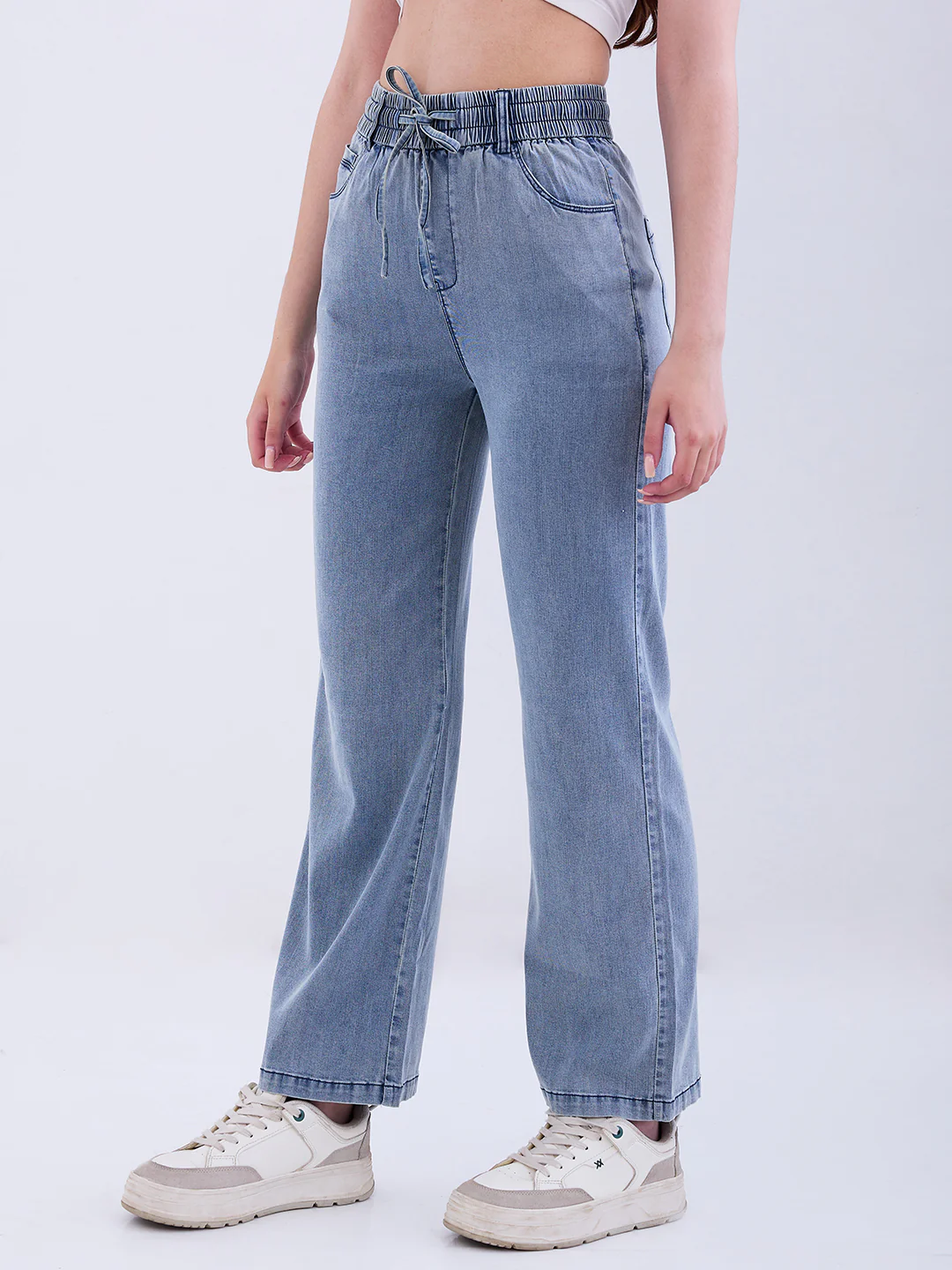 Women Trouser Straight Fit Blue High Rise - Image 3