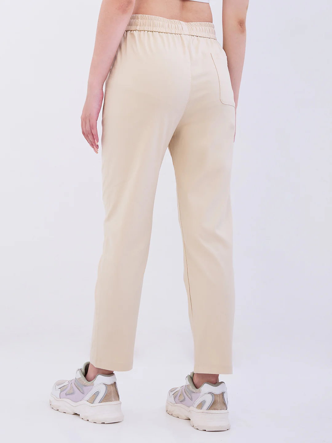 Women Trouser Slim Fit Beige Mid Rise - Image 4