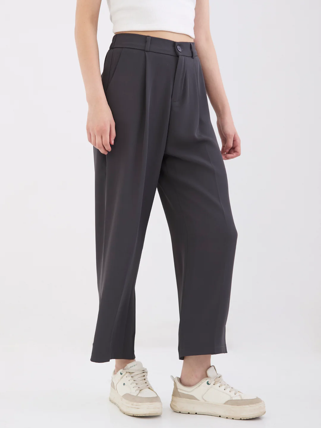 Women Trouser Wide Leg Grey High Rise - Image 2
