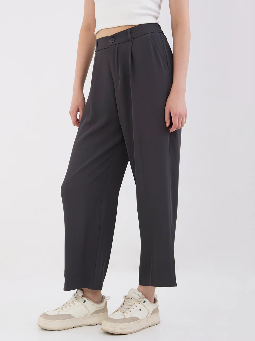 Women Trouser Wide Leg Grey High Rise - Image 3