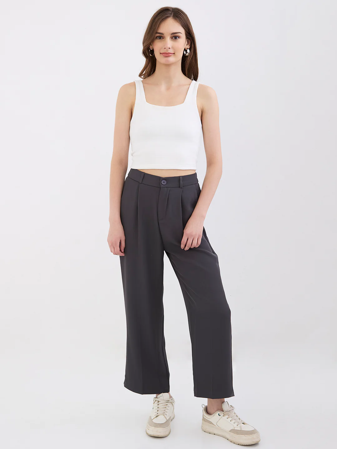 Women Trouser Wide Leg Grey High Rise - Image 5