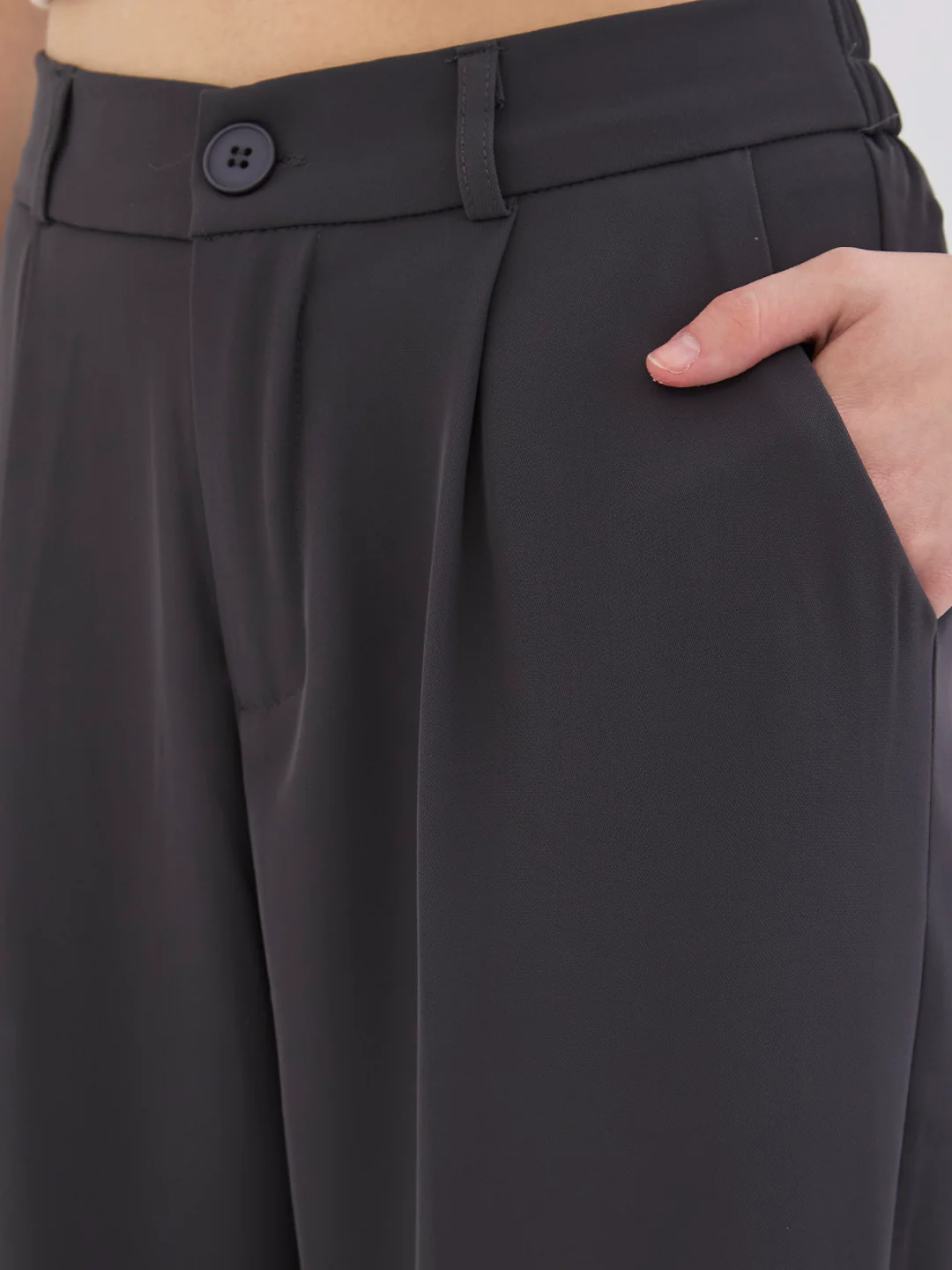 Women Trouser Wide Leg Grey High Rise - Image 6